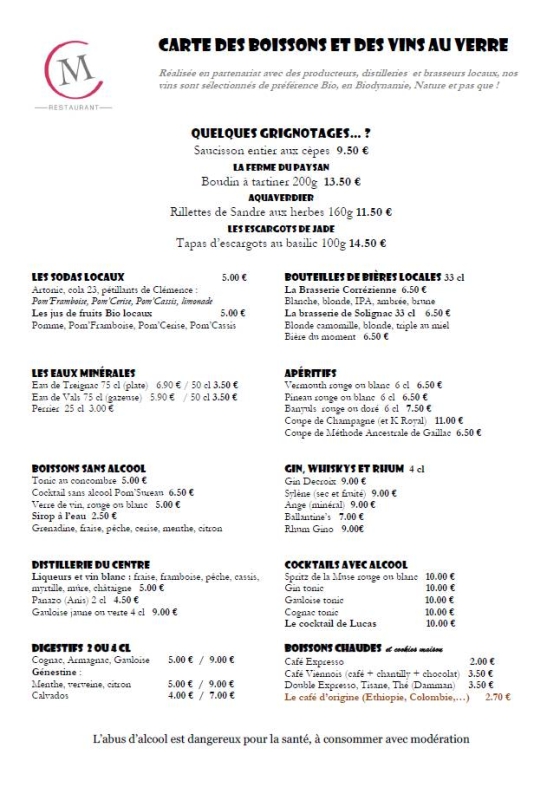 La carte - La Muse Bouche - Meilleur restaurant Limoges - les meilleurs restaurant de LIMOGES