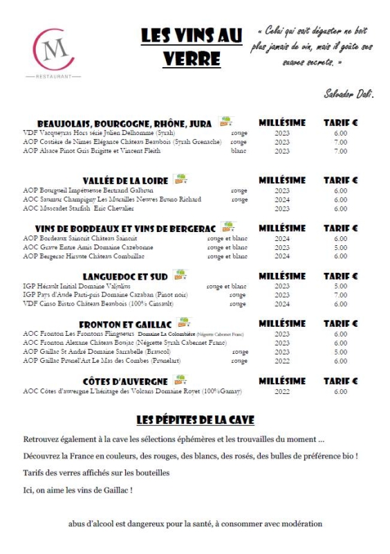 La carte - La Muse Bouche - Meilleur restaurant Limoges - restaurant a faire LIMOGES