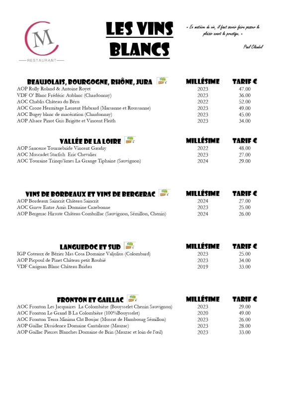 La carte - La Muse Bouche - Meilleur restaurant Limoges - les meilleurs restaurant de LIMOGES