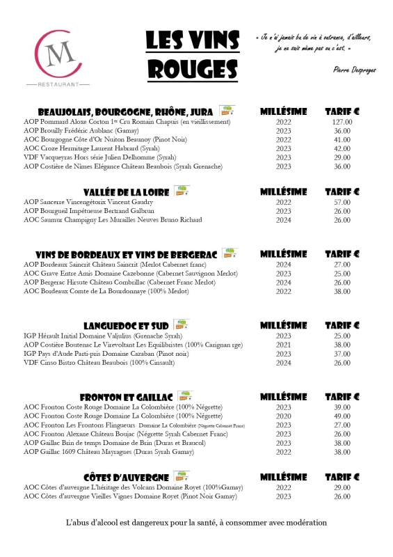 La carte - La Muse Bouche - Meilleur restaurant Limoges - les meilleurs restaurant de LIMOGES